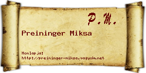 Preininger Miksa névjegykártya
